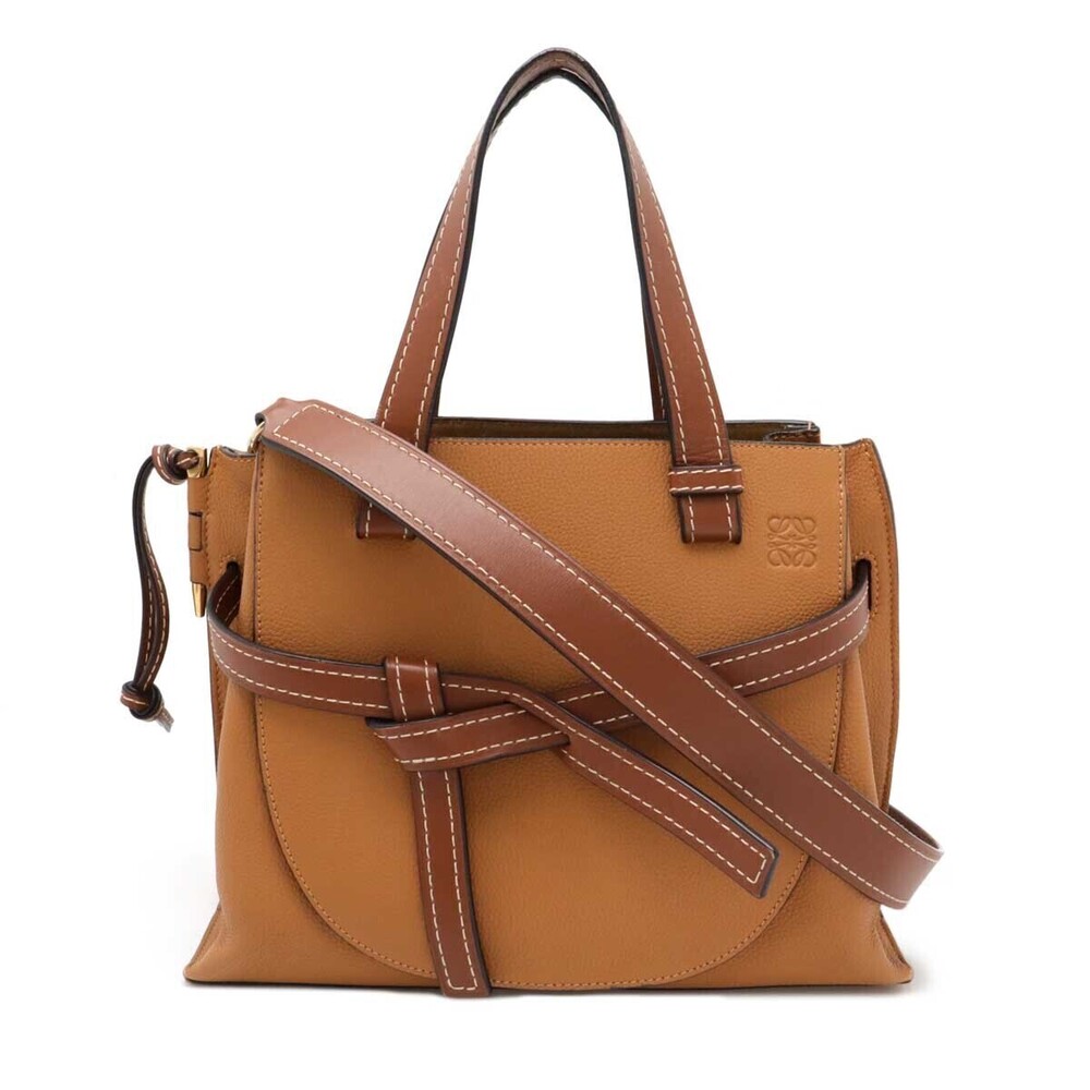 Loewe Anagram Gate Top Handle Bag Handbag Tote Shoulder Leather Camel Brown